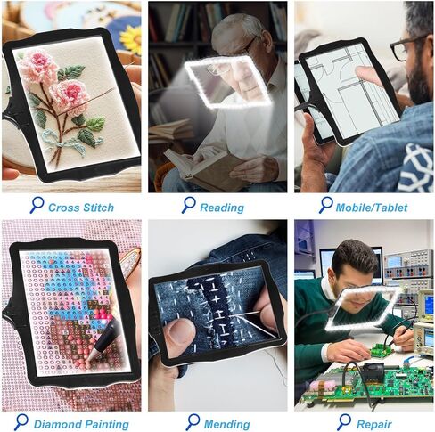 عدسة مكبرة للأرضية بدون استخدام اليدين، مع ضوء وحامل، 3 أوضاع إضاءة مكبرة للأرضية قابلة لإعادة الشحن، مناسبة للقراءة والخياطة والحرف اليدوية والتطريز والعمل عن قرب. مكبرات لكبار السن in Kuwait