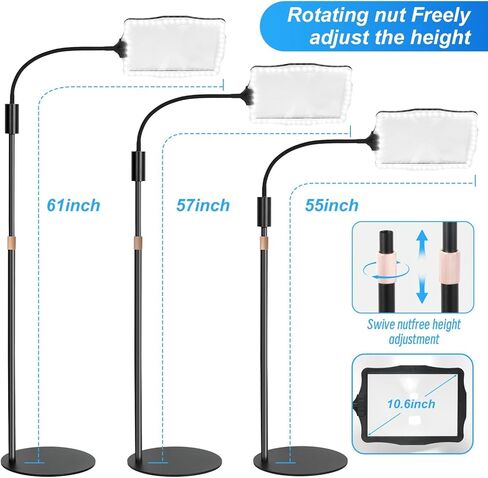 عدسة مكبرة للأرضية بدون استخدام اليدين، مع ضوء وحامل، 3 أوضاع إضاءة مكبرة للأرضية قابلة لإعادة الشحن، مناسبة للقراءة والخياطة والحرف اليدوية والتطريز والعمل عن قرب. مكبرات لكبار السن in Kuwait