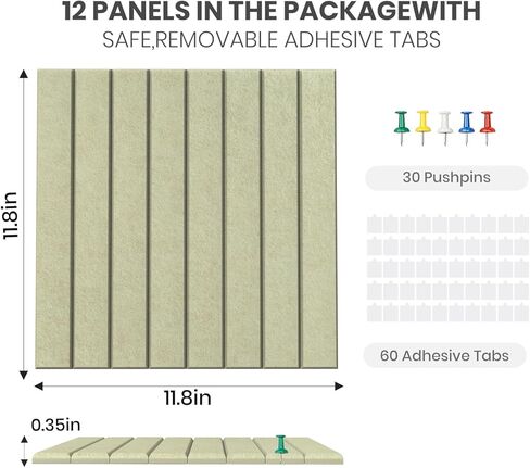 لوحة الفلين الكبيرة البديلة مقاس 48 بوصة × 36 بوصة، بلاط لوحة الإعلانات، مع 30 دبوس دفع، 60 علامة تبويب لاصقة، 12 حزمة من ألواح الجدران الشرائحية، لوحات الفلين للوحة لوحة دبوس الدفع للمكتب - سيج in Kuwait