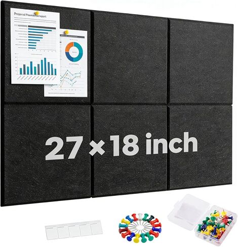 Cork Board for Wall 18''×27'', Black Bulletin Boards, 6 Pack Felt Wall Tiles with Pushpins, Cork Boards for Office, School, Home Pin Board Tack Board, Felt Board for Decor in Saudi Arabia