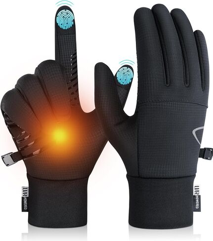 قفازات الشتاء Benirap للرجال والنساء، قفازات شتوية دافئة تعمل باللمس مقاومة للرياح وغير قابلة للانزلاق للطقس البارد والجري وركوب الدراجات باللون الأسود in Kuwait