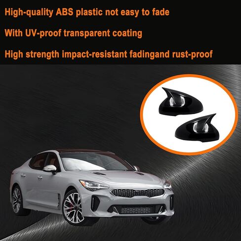قطعتان من غطاء المرآة متوافق مع Kia Stinger 2017 2018 2019 2020 2021 2022 2023 2024 ملحقات سيارة Ox Horn الجانب مرآة الرؤية الخلفية غطاء الجناح حماية تزيين الأغطية (أسود لامع) in Saudi Arabia