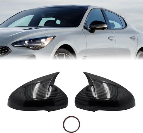 قطعتان من غطاء المرآة متوافق مع Kia Stinger 2017 2018 2019 2020 2021 2022 2023 2024 ملحقات سيارة Ox Horn الجانب مرآة الرؤية الخلفية غطاء الجناح حماية تزيين الأغطية (أسود لامع) in Saudi Arabia