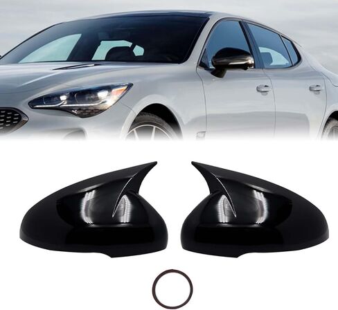 قطعتان من غطاء المرآة متوافق مع Kia Stinger 2017 2018 2019 2020 2021 2022 2023 2024 ملحقات سيارة Ox Horn الجانب مرآة الرؤية الخلفية غطاء الجناح حماية تزيين الأغطية (أسود لامع) in Saudi Arabia