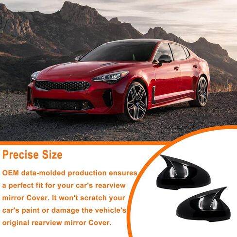 قطعتان من غطاء المرآة متوافق مع Kia Stinger 2017 2018 2019 2020 2021 2022 2023 2024 ملحقات سيارة Ox Horn الجانب مرآة الرؤية الخلفية غطاء الجناح حماية تزيين الأغطية (أسود لامع) in Saudi Arabia