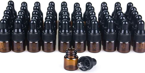 Sample Dropper Bottles, Mini Dropper Bottles with 2 Pcs Plastic Droppers for Traveling Essential Oils DIY Cosmetic Liquid Sample Perfume (Amber, 1ML) in Saudi Arabia
