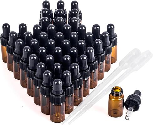 عينة من زجاجات القطارة، زجاجات قطارة صغيرة مع قطعتين من القطارات البلاستيكية للسفر للزيوت العطرية التي يمكنك صنعها بنفسك عينة عطر سائلة لمستحضرات التجميل (العنبر، 1 مل) in Kuwait