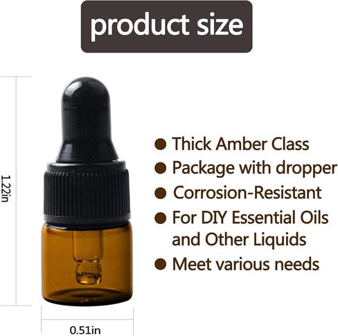 Sample Dropper Bottles, Mini Dropper Bottles with 2 Pcs Plastic Droppers for Traveling Essential Oils DIY Cosmetic Liquid Sample Perfume (Amber, 1ML) in Saudi Arabia