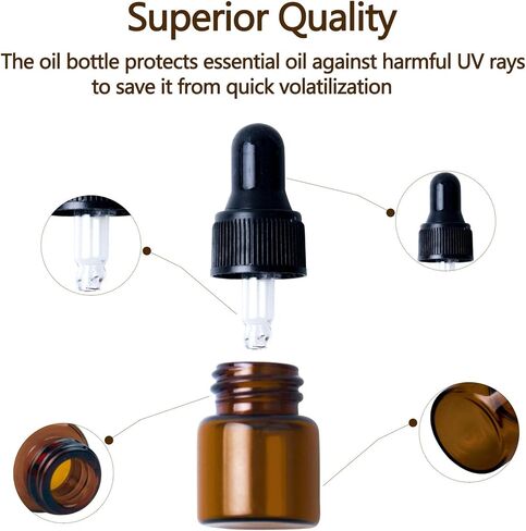Sample Dropper Bottles, Mini Dropper Bottles with 2 Pcs Plastic Droppers for Traveling Essential Oils DIY Cosmetic Liquid Sample Perfume (Amber, 1ML) in Saudi Arabia