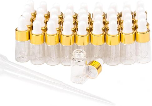 Sample Dropper Bottles, Mini Dropper Bottles with 2 Pcs Plastic Droppers for Traveling Essential Oils DIY Cosmetic Liquid Sample Perfume (Amber, 1ML) in Saudi Arabia