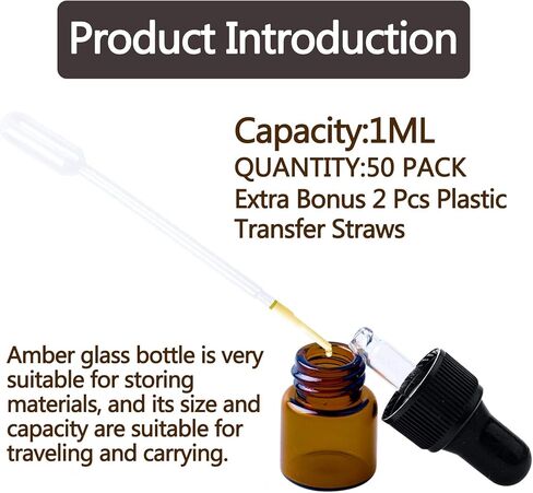 Sample Dropper Bottles, Mini Dropper Bottles with 2 Pcs Plastic Droppers for Traveling Essential Oils DIY Cosmetic Liquid Sample Perfume (Amber, 1ML) in Saudi Arabia