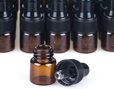 Sample Dropper Bottles, Mini Dropper Bottles with 2 Pcs Plastic Droppers for Traveling Essential Oils DIY Cosmetic Liquid Sample Perfume (Amber, 1ML) in Saudi Arabia