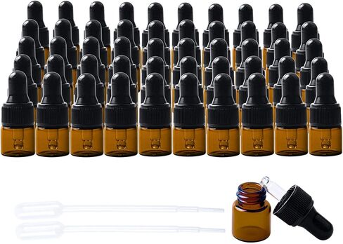 Sample Dropper Bottles, Mini Dropper Bottles with 2 Pcs Plastic Droppers for Traveling Essential Oils DIY Cosmetic Liquid Sample Perfume (Amber, 1ML) in Saudi Arabia