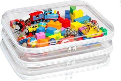 حافظة بسحاب من البلاستيك الصلب الشفاف مكونة من 3 قطع، وحقيبة صلبة بسحاب مزدوج، وصندوق تنظيم السفر المحمول، وحقيبة مكياج شفافة لتخزين الألعاب، وحقيبة الوجبات الخفيفة، ومستحضرات التجميل، وحقيبة الأقلام، وحقيبة الحفاضات، وحقيبة أدوات الزينة (3 قطع - متوسط) in Kuwait