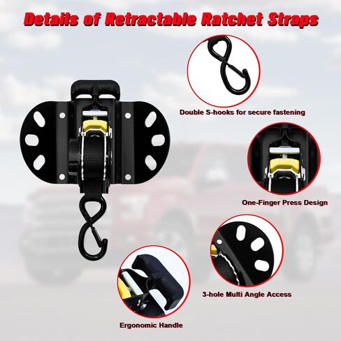 2pcs Retractable Ratchet Straps Compatible with Ford F-150 2015-2025, 10 Ft Truck Bed Mounted Ratchet Straps for Ford F-250/350/450/550 2017-2025 in Kuwait