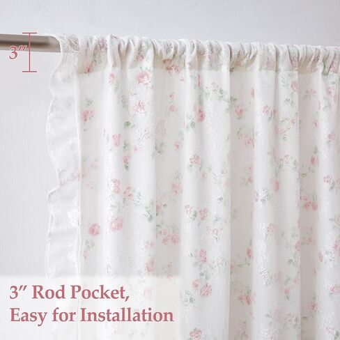 zjdecor ستائر زهرية عتيقة مع تراكب شفاف من الدانتيل مقاس 84 بوصة، زهرة وردية على أبيض لا يمكن الرؤية من خلالها ستائر شفافة من الدانتيل حافة كشكش، معالجة نافذة رث أنيقة لغرفة النوم وغرفة المعيشة، جيب قضيب، وردي in Kuwait