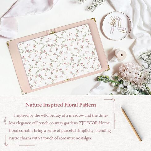 zjdecor ستائر زهرية عتيقة مع تراكب شفاف من الدانتيل مقاس 84 بوصة، زهرة وردية على أبيض لا يمكن الرؤية من خلالها ستائر شفافة من الدانتيل حافة كشكش، معالجة نافذة رث أنيقة لغرفة النوم وغرفة المعيشة، جيب قضيب، وردي in Kuwait