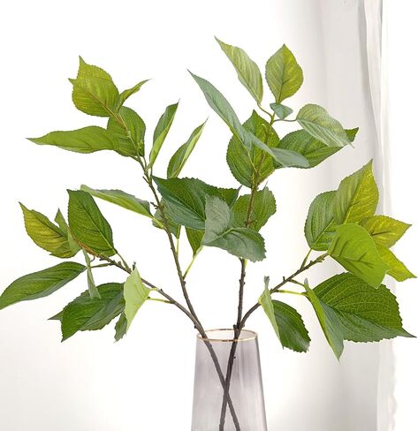 3Pcs 28.34" Artificial Hydrangea Leaves Stems Realistic Green Fake Hydrangea Leaves Stems Plants Faux Greenery Branches for Bouquet Filler Wedding Home Office Table Centerpieces Decor in Saudi Arabia