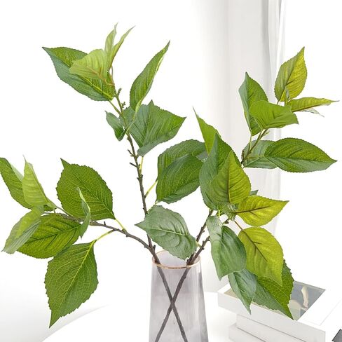 3Pcs 28.34" Artificial Hydrangea Leaves Stems Realistic Green Fake Hydrangea Leaves Stems Plants Faux Greenery Branches for Bouquet Filler Wedding Home Office Table Centerpieces Decor in Saudi Arabia