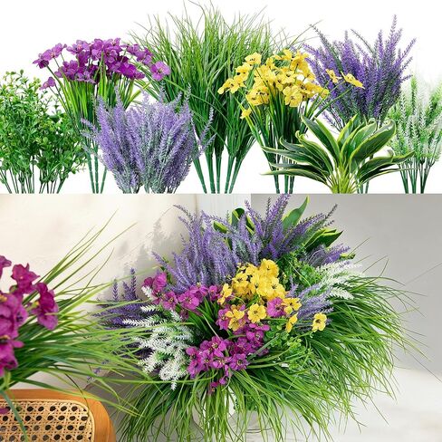 28Pcs Outdoor Artificial Boxwood UV Resistant Fake Stems Plants, Artificial Shrubs, Faux Plastic Greenery for Indoor Outside Hanging Plants Garden Porch Window Box Home Wedding Farmhouse Décor in Saudi Arabia