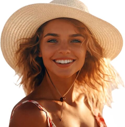 Women Straw Sun Panama Hats for Women Sun Wide Brim Straw Hat Fedora Summer Hats with Wind Lanyard in Saudi Arabia
