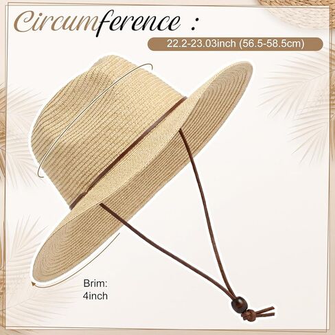 Women Straw Sun Panama Hats for Women Sun Wide Brim Straw Hat Fedora Summer Hats with Wind Lanyard in Saudi Arabia