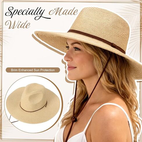 Women Straw Sun Panama Hats for Women Sun Wide Brim Straw Hat Fedora Summer Hats with Wind Lanyard in Saudi Arabia