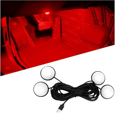 ضوء LED داخلي للسيارة مع منفذ USB، طقم مصابيح نيون محيطة 4 في 1 للسيارة، مصباح ليلي للديكور الداخلي للسيارة، عالمي لمعظم المركبات (أحمر) in Kuwait