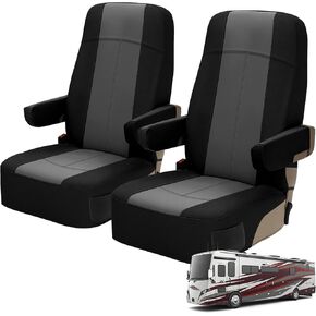 RV Seat Covers Compatible with Motorhome Captain Chairs, Driver & Passenger Leather and Neoprene Fabric Seat Covers,All Black in Kuwait