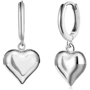WangGao Stainless Steel Puffy Heart Earring Hearts Dangle Hoop Earring Puffed Hearts Drop Huggie Love Charm Hoops Earrings for Women in Kuwait