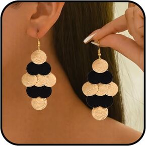 Black Gold Dangle Earrings for Women, Bohemian Geometric Teardrop Drop Earrings Vintage Layered Leaf Statement Lightweight Jewelry Gifts for Birthday Christmas in Kuwait