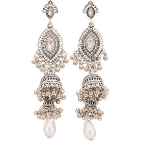 Bohemian Long Tassel Earrings for Women Vintage Gold Silver Bells Layered Earrings Ethnic Style Chandelier Dangle Drop Earring Elegant Pearl Crystal Bridal Wedding Jewelry in Kuwait