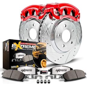 طقم الفرامل الأمامية والفرجار PowerStop لسيارة Ford F-250 1995-99 |F-250 HD 1997 |F-350 1995-97 - دوارات الشاحنة المحفورة والمشقوقة وأقراص السحب مع ترقية وسادات الفرامل السيراميكية، KC5089-36 in Kuwait