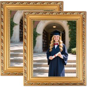 Gold 8x10 Picture Frame 2 Pack - Ornate Vintage Photo Frames for Wall or Tabletop, Solid Wood Wedding Frame 8x10 for Marriage Certificate Familiy with Easel Back & Hanger, Horizontal and Vertical Display for Home Gift, Desk Decor in Saudi Arabia