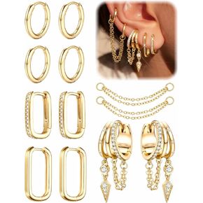 مكدسات أقراط مضادة للحساسية - حلق من الفولاذ الجراحي مطلي بالذهب عيار 14 قيراط غير مشوه، مجموعة أقراط سلسلة مخالب متعددة من المجوهرات العصرية in Kuwait