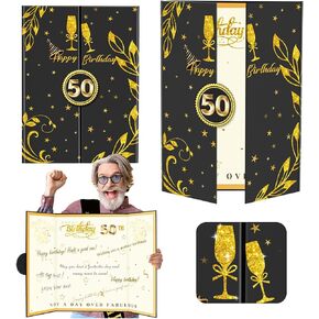 كتاب ضيف عيد الميلاد الخمسين ديكورات حفلات الذهب الأسود 16.73 × 11.8 بوصة، بطاقة ملصق توقيع عيد ميلاد 50 عامًا هدية عملاقة لتسجيل الدخول في كتاب خمسين حفلة عيد ميلاد تذكار - ديكور قطعة مركزية للطاولة in Kuwait