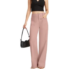 Denim Women Long Trousers Jeans Pants Wide Leg Jeans High Waisted Pants Stretchy with Pockets in Kuwait