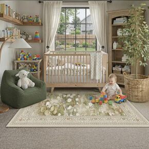 سجادة منطقة قابلة للغسل مقاس 6 × 9 لغرفة المعيشة سجادة كبيرة وردية وردية للأماكن المغلقة غير قابلة للانزلاق وكومة منخفضة سجاد انطباعي عتيق لغرفة النوم وغرفة الطعام وغرفة اللعب وديكور المزرعة in Kuwait