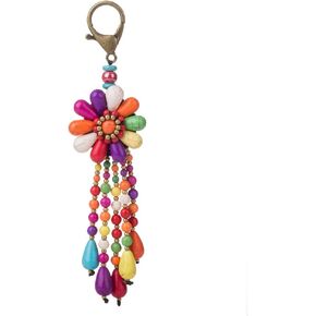 سلسلة المفاتيح البوهيمية الرجعية للنساء الفتيات خمر الأحجار الملونة اليدوية شرابات زهرة سحر مفتاح سلسلة in Kuwait