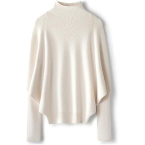 Women's Merino Wool Blend Oversized Sweater 2025 Fall Winter Fashion Mock Neck Batwing Sleeve Knitted Pullover in Kuwait