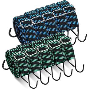 10 Pack Heavy Duty Bungee Cords with Hooks, 43.3-78.74 Inch Adjustable Flat Long Bungee Straps, 2 Colors Elastic Tie Down Straps for Securing Cargo, Luggage, Tarps and Camping Gear in Kuwait