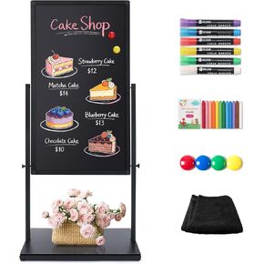 SELEAD 20"x45" Magnetic Aluminum Frame Chalkboard with Metal Floor Stand - 360° Reversible Double-Sided Chalk Board Heavy-Duty Indoor Outdoor Sign Board for Menu, Business, Cafe, Home Office in Kuwait