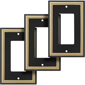 Pearled Frame Decorative Wall Plate Switch Plate Outlet Cover (Single Toggle 2PK, Black & Dark Golden) in Kuwait