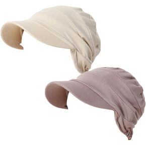 2 Pieces Cancer Chemo Headwear Newsboy Cap Baseball Hat for Women Ruched Hair Loss Turban Peaked Cap in Kuwait