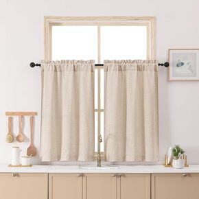Chyhomenyc Chenille Velvet Kitchen Curtains 30 Inch Length - Light Filtering Short Window Curtains, Small Half Curtain Panels for Bathroom Basement Cabinet, 30Wx30L Inch, 2 Panels, Linen Color in Kuwait