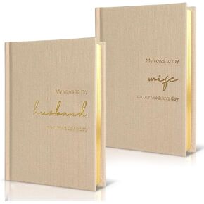 LADY&HOME Wedding Vow Books His and Hers, Linen Hardcover Gold Foil Vow Books for Ceremony, Wedding Must Haves, Wedding Registry Ideas, His and Her Gifts (Beige) in Kuwait