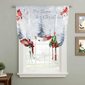 Christmas Tie Up Curtains for Window, Snowman Gnomes Cardinal Red Truck Barn Snow Thermal Insulated Balloon Shade Adjustable Rod Pocket Curtains Valance Panels for Kitchen Bathroom Café 42'' x 45'' in Saudi Arabia