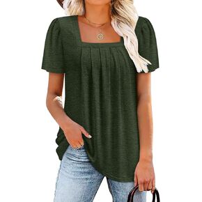 BETTE BOUTIK Womens Summer Tops Short Sleeve Pleated Square Neck Tunics Shirts Blouses S-3XL in Saudi Arabia