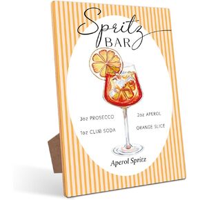 لافتة طاولة بار Aperol Spritz - وصفة كوكتيل Spritz، مثالية لحفلات الزفاف وحفلات استقبال المولود الجديد، وديكورات الزفاف الصيفية، والخريجين، والتقاعد، لافتة حفلات خشبية مقاس 8 × 11 مع حامل in Kuwait