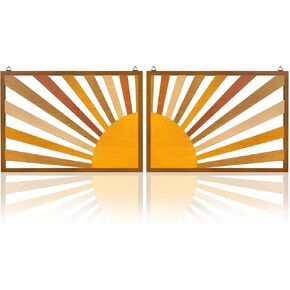Bnesi 2pcs Boho Wood Wall Art مجموعة ديكور بوهيمي كبير لغرفة النوم فوق السرير فن جداري كبير فريد من نوعه كديكور حائط بوهيمي مثالي لديكور الحائط الجمالي المنزلي العتيق (Claybank) in Kuwait